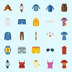 icons set about Man Clothes. with vest, trousers, shirt, sleeveless, short and cap
