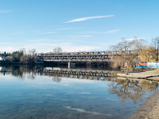 Sesto Calende, Lombardy, Italy, iron bridge on the river Ticino that connects the two shores