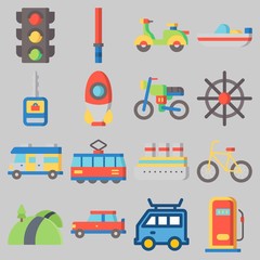 Icon set about Transportation with keywords boat, stick, car key, tram, rudder and van