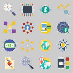 Icons set about Marketing. with settings, worldwide and pie chart