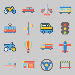 Icons set about Transportation. with boat, van and traffic light