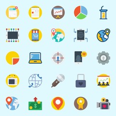 icons set about Digital Marketing. with worldwide, newspaper, money, presentation, placeholder and video camera