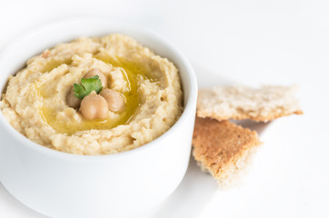 Chick-pea classic hummus white background.
