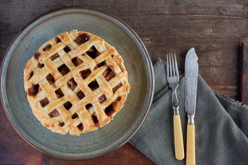 Apple pie top view Copy space.