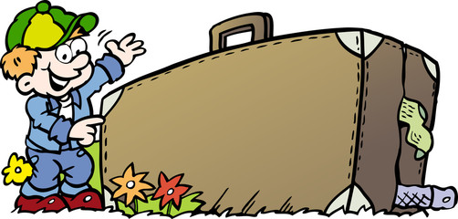 Cartoon Vector illustration of an traveling Boy with his suitcase