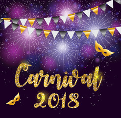 Naklejka premium Carnival Brochure Template for Brazil Carnival in South America. Celebration Greeting Card Backround. Vecor Illustration