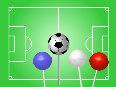 Soccer ball. Colorful lollipops. Vector illustration.