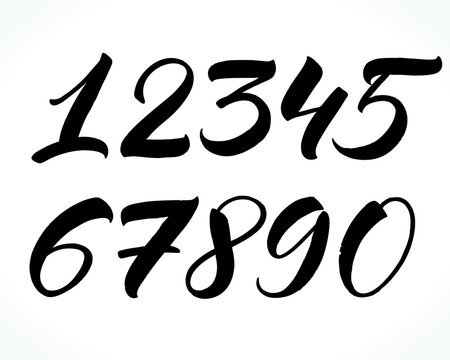 Brush lettering numbers. Modern calligraphy, handwritten letters. Vector illustration