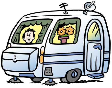 Cartoon Vector illustration of a boy in the caravan ready for the holidays