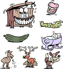 Cartoon Vector illustration of a set of funny Clipart drawings and Icons