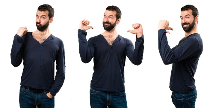 Set of Handsome man with beard proud of himself