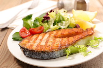 salmon steak and salad