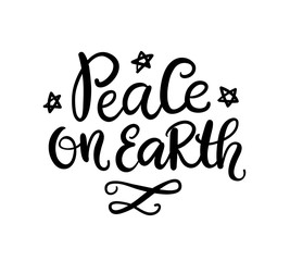 Christmas greeting card. Peace on Earth modern calligraphy