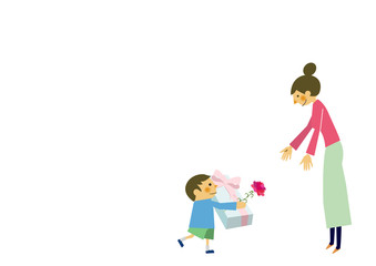 プレゼントを贈る子供と母親。母の日。記念日。誕生日。