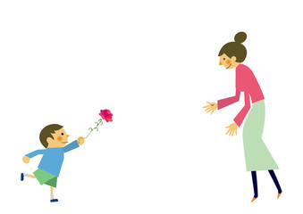 プレゼントを贈る子供と母親。母の日。記念日。誕生日。