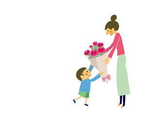 プレゼントを贈る子供と母親。母の日。記念日。誕生日。