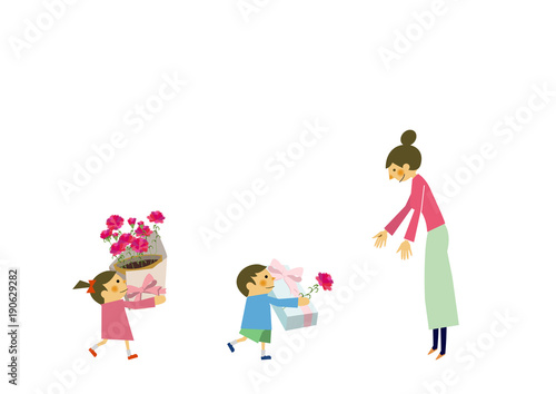 プレゼントを贈る子供と母親 母の日 記念日 誕生日 Wall Mural Tomoko Arakawa