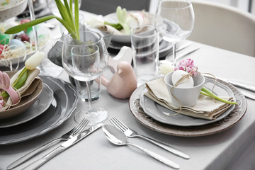 Beautiful Easter table setting with decorations