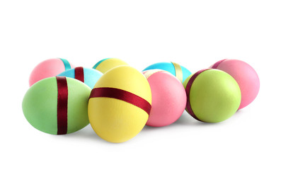 Decorated Easter eggs on white background
