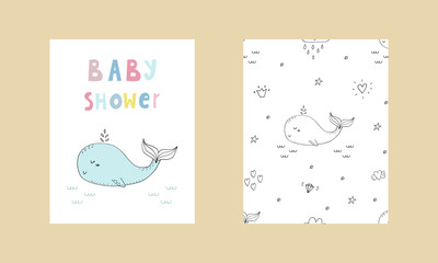 Blue whale, Hand drawn vector illustration