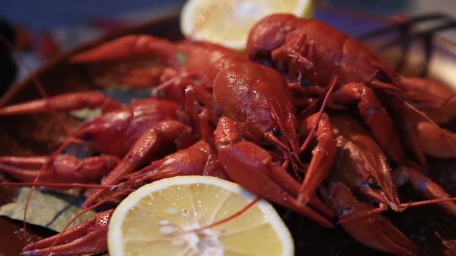 cooked red crayfish with lemon
