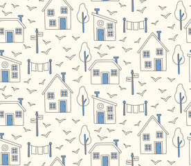 Fototapeta premium Village seamless vector pattern