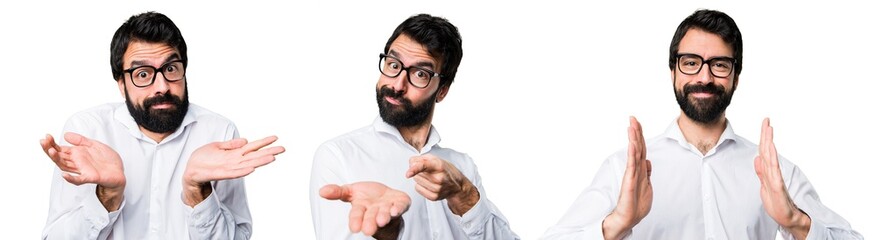 Handsome man with glasses holding something