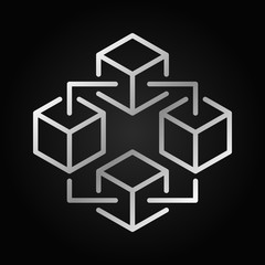 Blockchain technology silver icon. Vector block chain symbol
