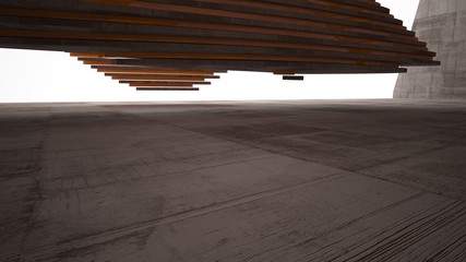 Abstract brown concrete interior  with orange glossy lines. 3D illustration and rendering.