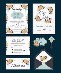 Fototapeta na wymiar Vector set of invitation cards with flowers elements Wedding collection