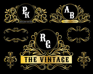 Vintage logo templates Vector Gold decorative frame.