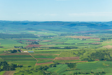 Fototapeta na wymiar Flying Farmlands Fields Crops Dam Landscape