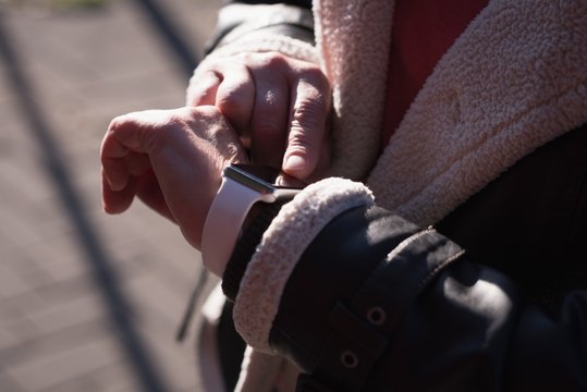 Woman using smart watch 