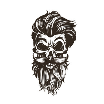 skull with a hairstyle,beard,mustache vector illustration.