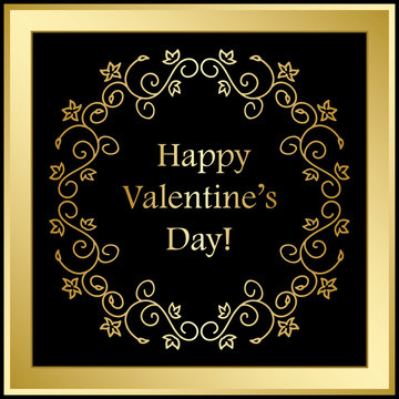 gold vector frame on black background - happy valentines day