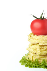 Pasta with tomatoes on a white background
