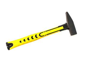 Hammer with yellow and black handle isolated on white background