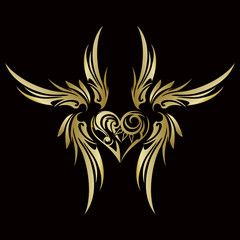 トライバル。ハートと翼。ステッカー。エンブレム。