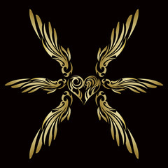 トライバル。ハートと翼。ステッカー。エンブレム。