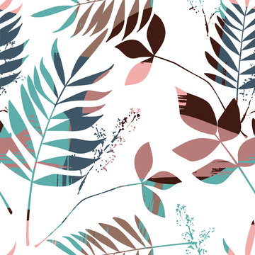 Abstract floral seamless pattern with trendy hand drawn textures.