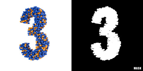 Cyfra 3 3D sześciany kwadraty klocki piksele
