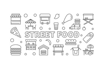 Street food horizontal banner. Vector concept illustration