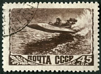 Foto op Canvas USSR - 1948: shows Motorboat race, series Sport © Popova Olga