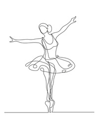 Continuous line drawing. Illustration shows a Ballerina in motion. Art. Ballet. Vector illustration