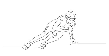 Continuous line drawing. Illustration shows a sportsman running on skates. Short track. Winter sport. Vector illustration - 190635202