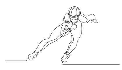 Continuous line drawing. Illustration shows a sportsman running on skates. Short track. Winter sport. Vector illustration