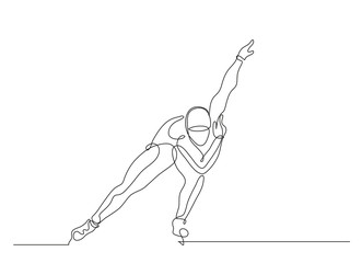 Continuous line drawing. Illustration shows a sportsman running on skates. Speed skating. Winter sport. Vector illustration