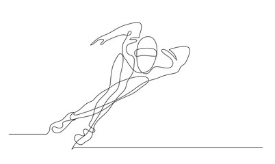 Continuous line drawing. Illustration shows a sportsman running on skates. Speed skating. Winter sport. Vector illustration