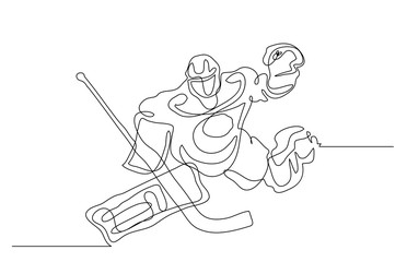 Fototapeta na wymiar Continuous line drawing. Illustration shows a hockey goalkeeper in action. Ice Hockey. Vector illustration