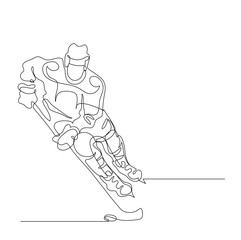 Naklejka premium Continuous line drawing. Illustration shows a hockey player in attack. Ice Hockey. Vector illustration